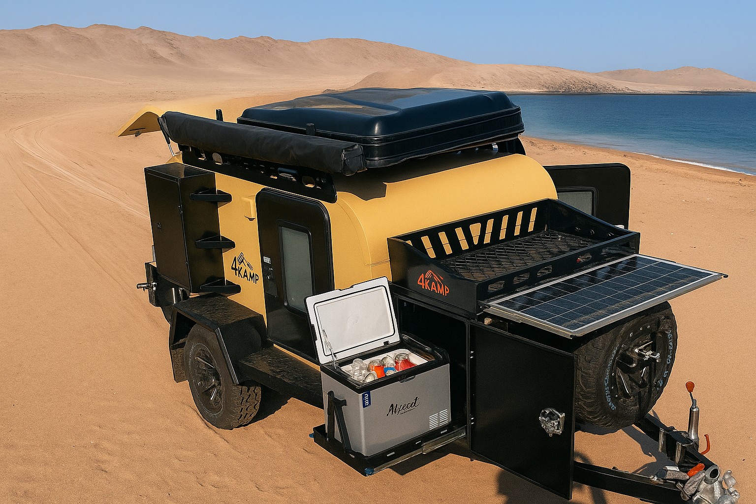 Tránsito off-road con polvo y suspensión trabajando.